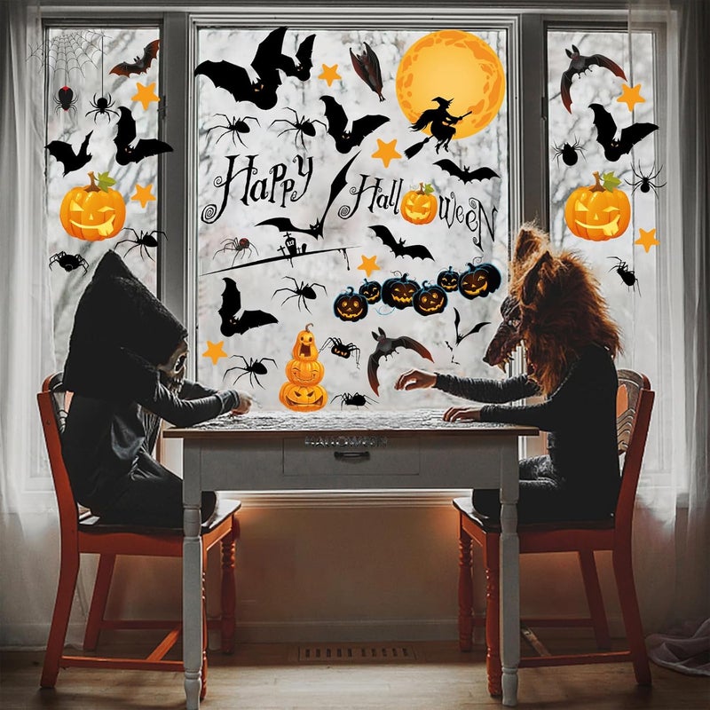 i-Beeboo Pumpkin Spider Bats Shop Window Clings for Halloween Decorations, Double Side Halloween Window Clings Decorations Removable for School Shop Home Decor/Indoor Party Decorations - Image 5
